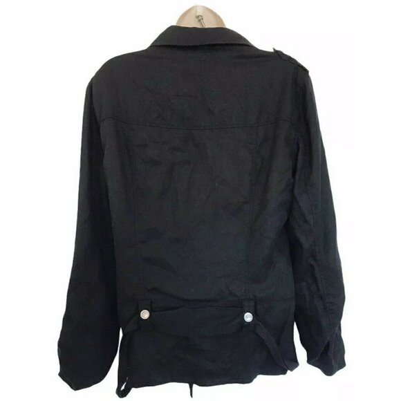 BLANKNYC Women's Sz M Black Tencel Moto Jacket Side Zip Belt Roll Tab Sleeves - Picture 4 of 9